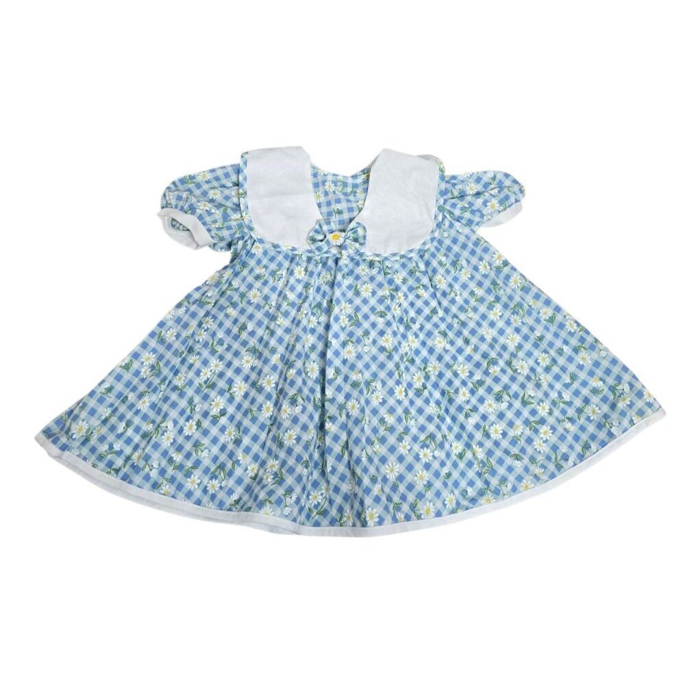 Vintage 90s Y2K Youngland Blue Daisy Print Dress 12 Months Checkered